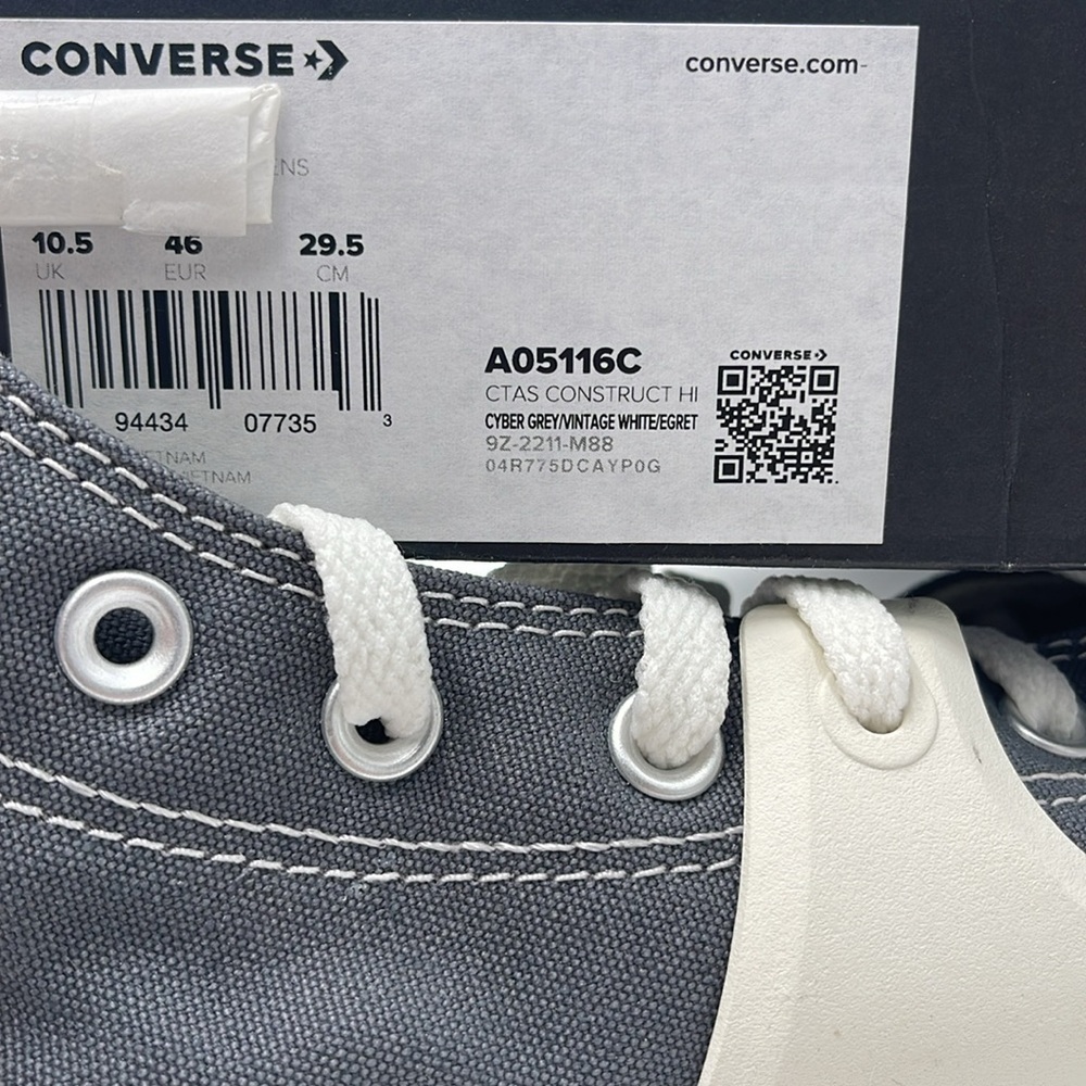 Converse Men’s A05116C CTAS CONSTRUCT HI CYBER GREY/VINTAGE WHITE/EGRET Platform - Picture 16 of 16